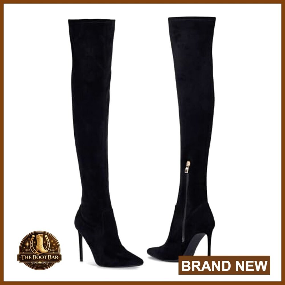 Stretch Suede Thigh High Over the Knee Boots 4.3 Inch Stiletto Heels - Picture 5 of 7
